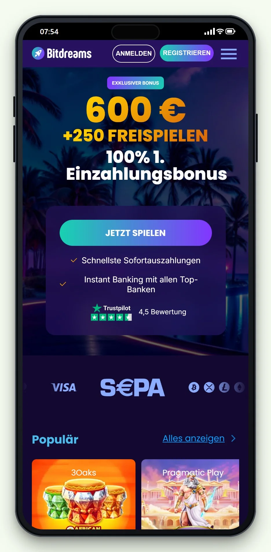 Pay N Play Casino Österreich: die Lobby von Bitdreams