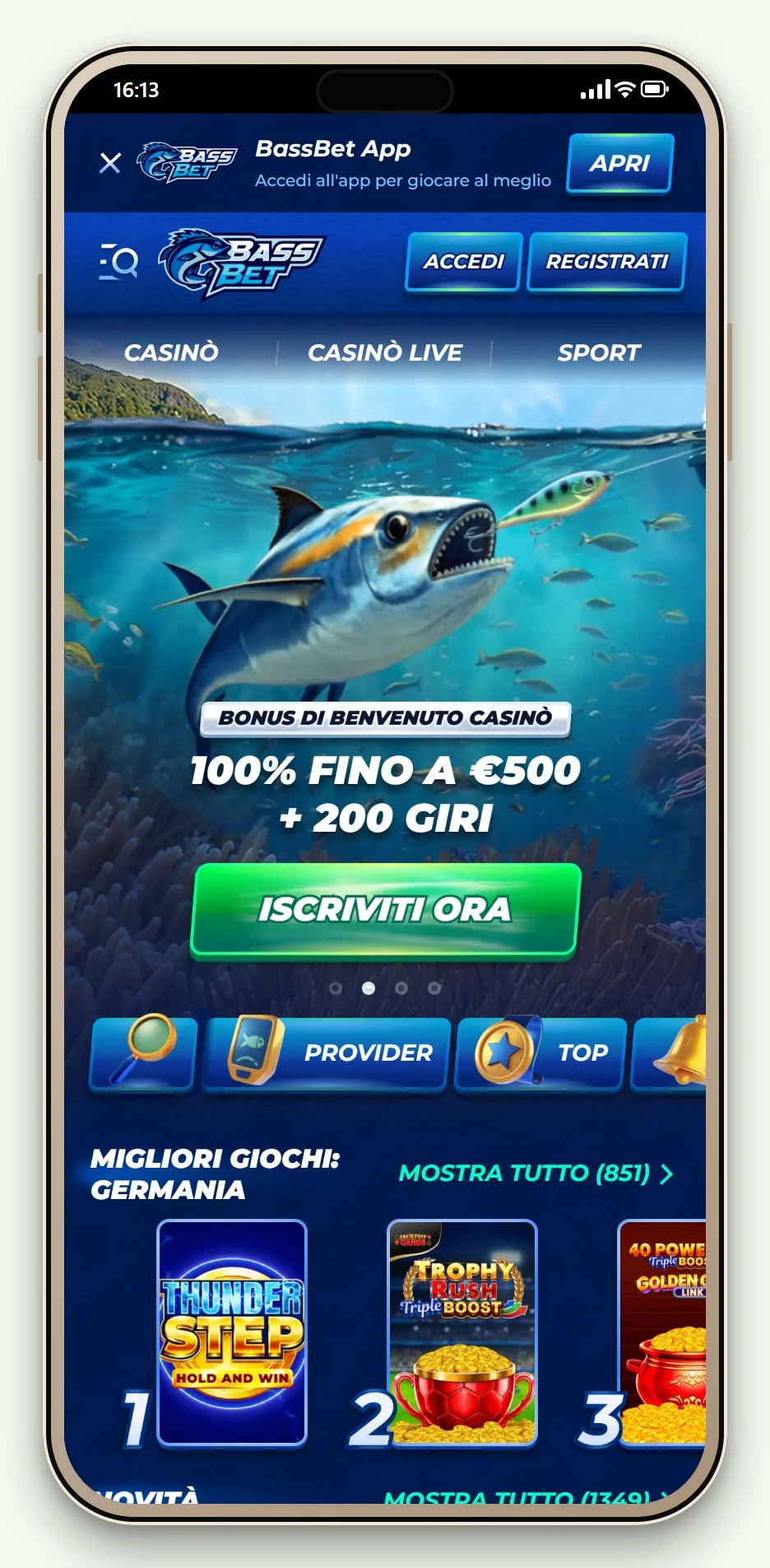migliori casinò online con pay n play: la lobby di Bassbet